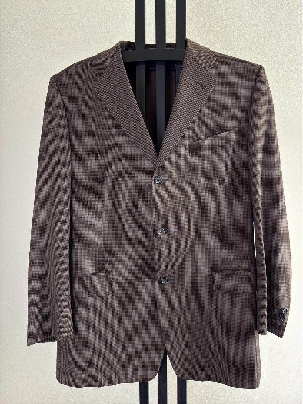 Vintage Canali Proposta Bernini 100% Wool Brown Houndstooth Sport Coat Italy 46L